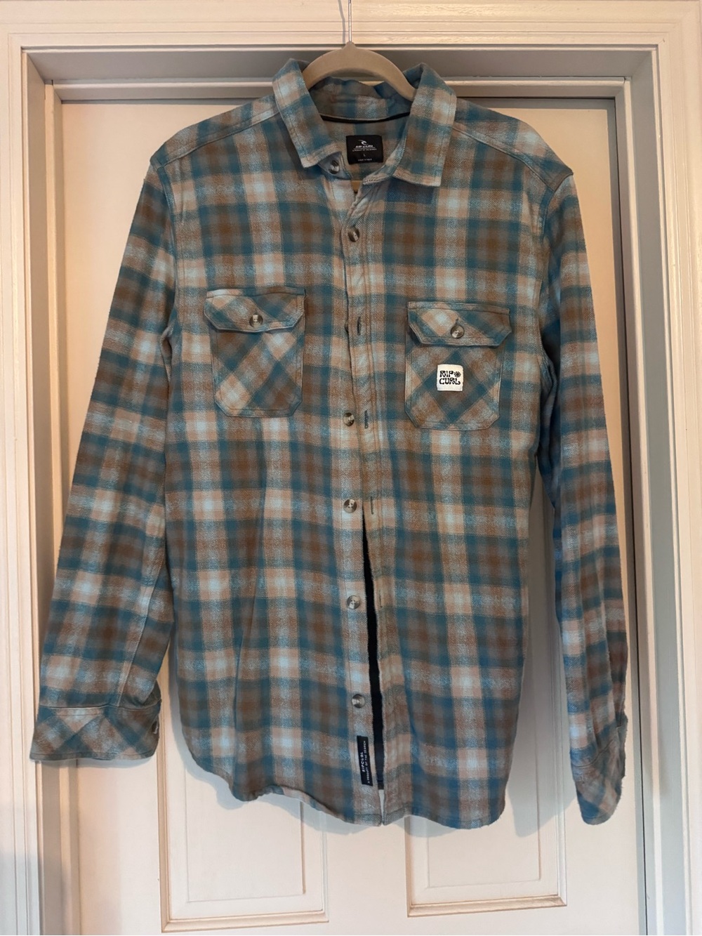 Rip Curl Plaid Button-Down Shirt in Blue and Brown Tones
